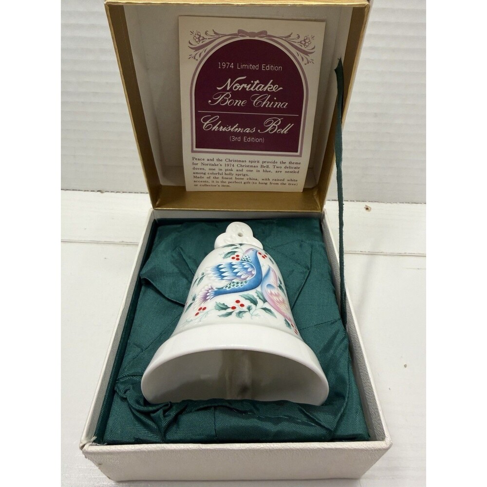 Noritake Christmas Bell 1974 Ltd Ed. Bone China#54909 NOB 2 Turtle Doves 3rd Ed.